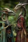 Close-up of two alien lizard-type creatures Art Print